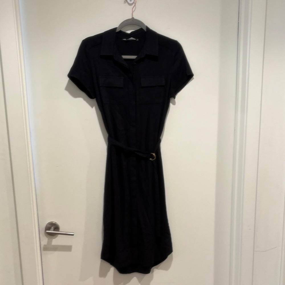 New Look Classic Black Belted Midi Collared Short Sleeve Work Dress Size 6
